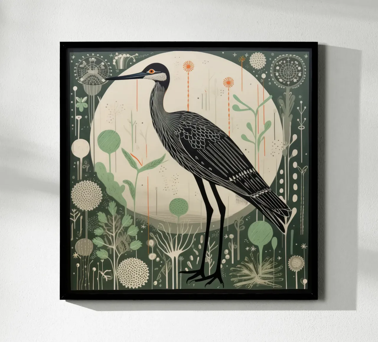 Airone Verde 4 poster con telaio in alluminio da Minimal Animal Art