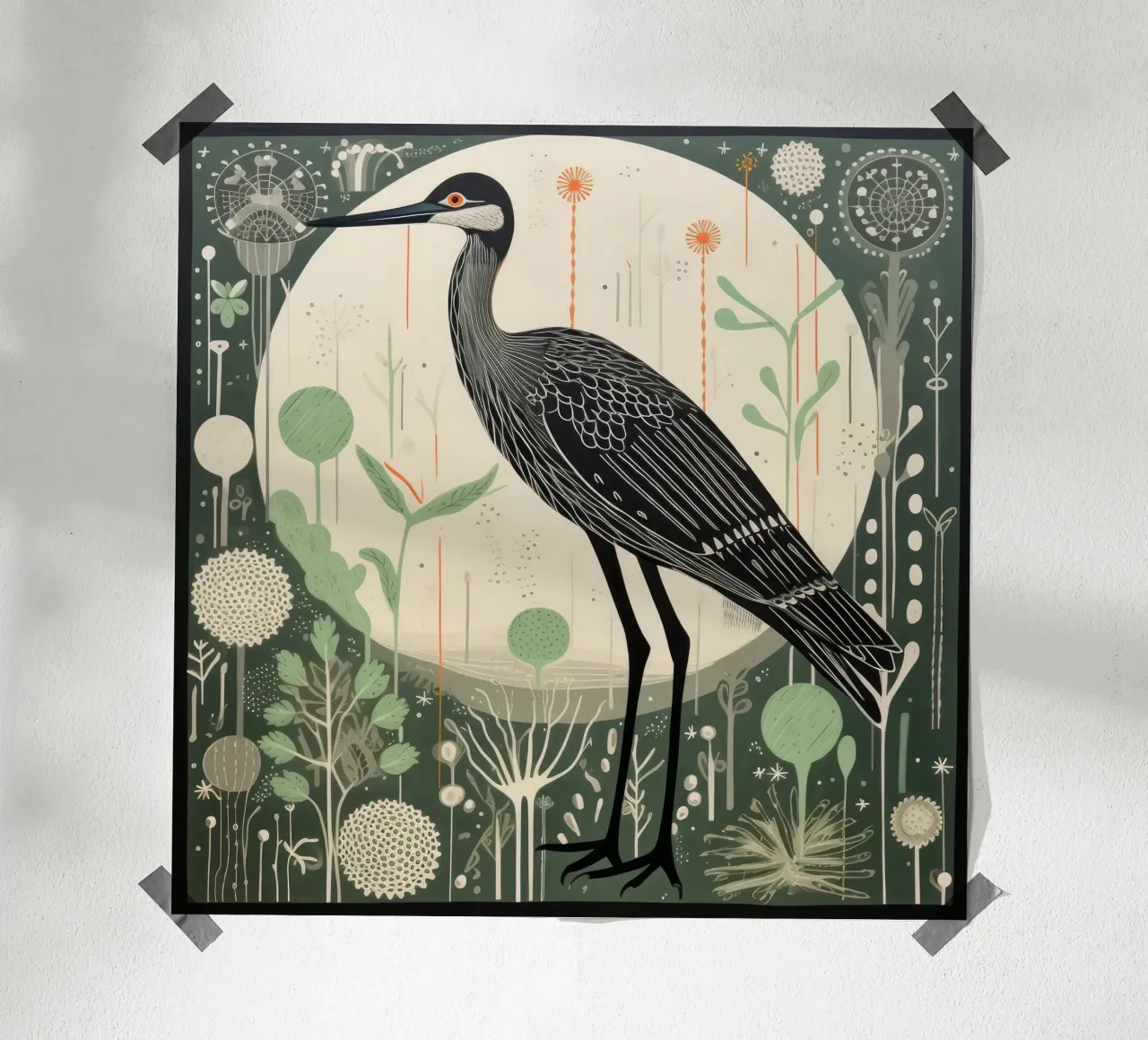 Airone Verde 4 poster con telaio in alluminio da Minimal Animal Art