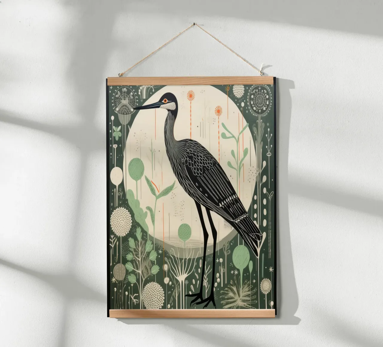Airone Verde 4 poster con telaio in alluminio da Minimal Animal Art