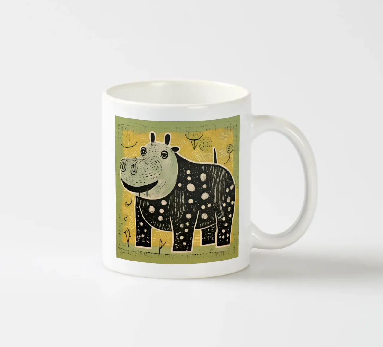 Green Hippopotamus 1 ceramic mug by Minimal Animal Art