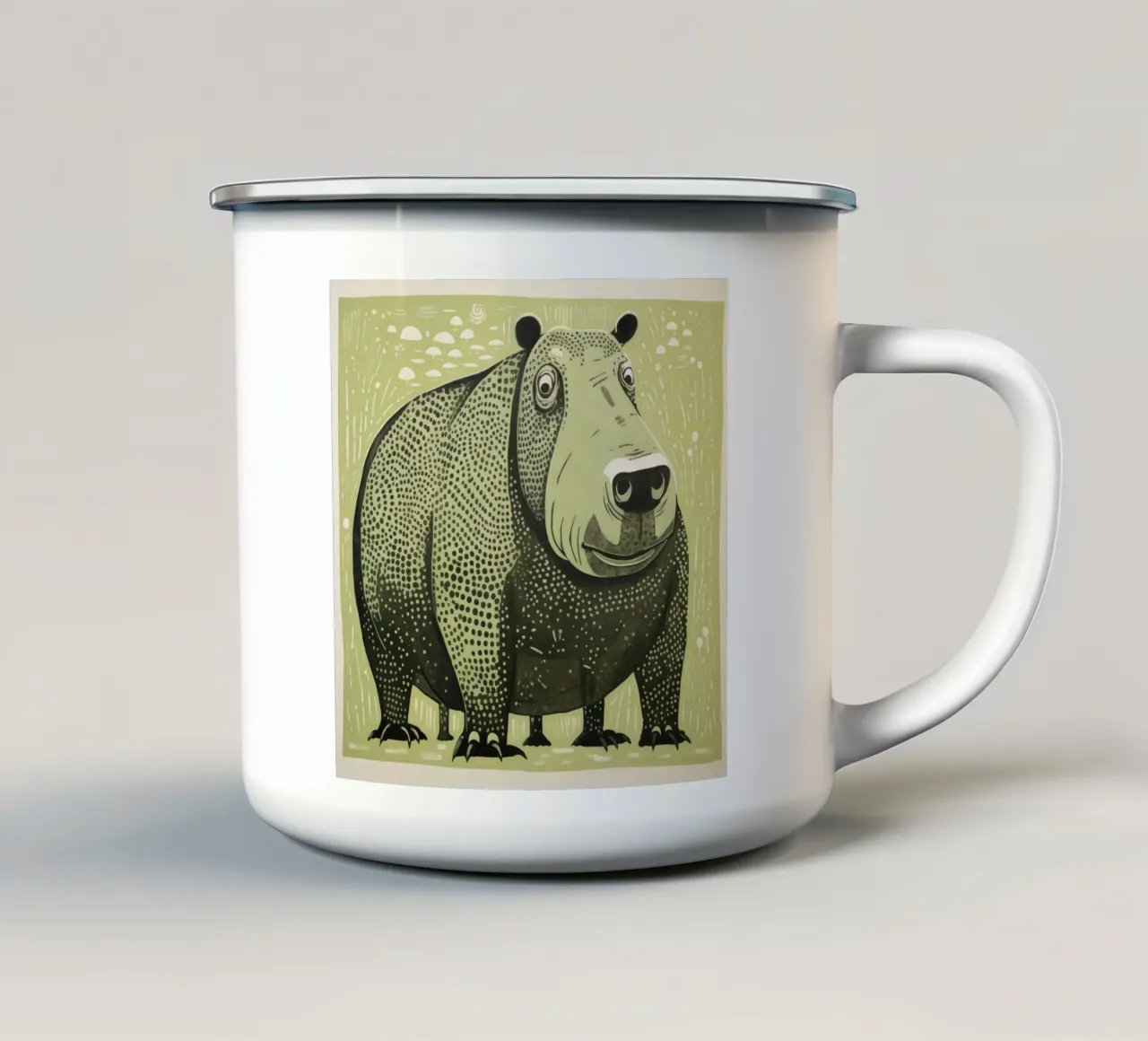Ippopotamo verde 2 tazza in smalto da Minimal Animal Art