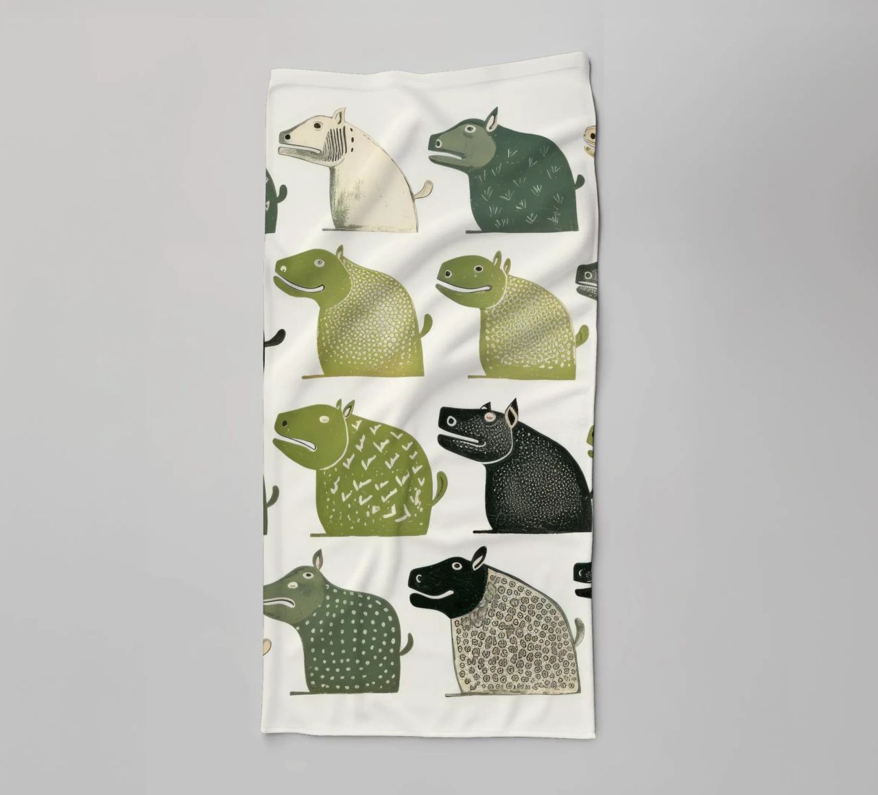 Hippopotame vert 3 serviette de bain de Minimal Animal Art