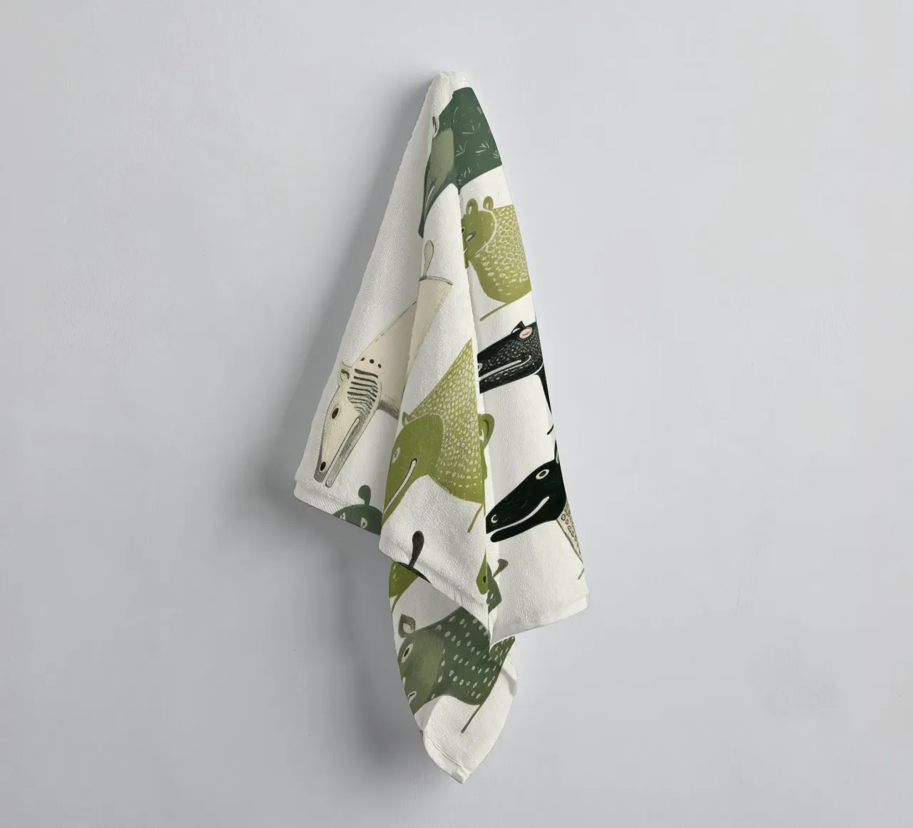 Green Hippopotamus 3 towel by Minimal Animal Art