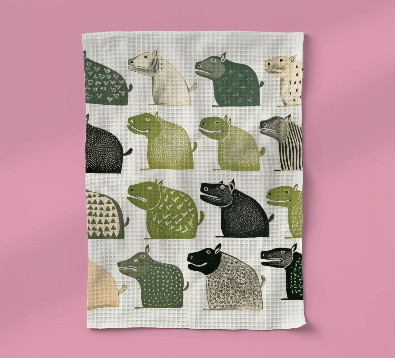 Hippopotame vert 3 torchon de Minimal Animal Art
