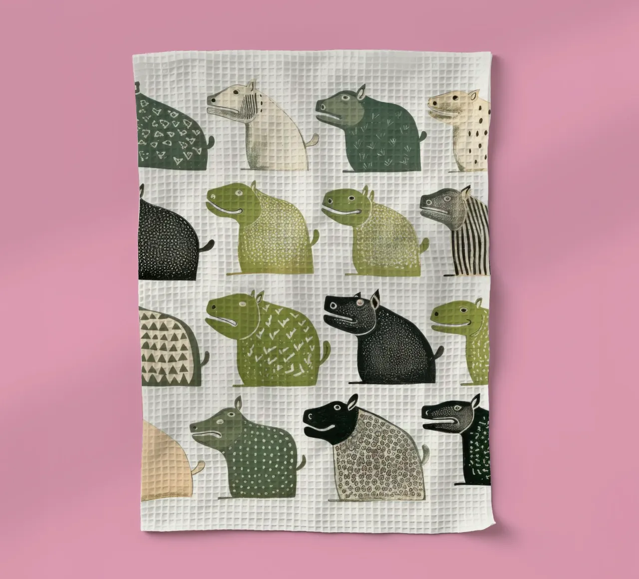 Grünes Nilpferd 3 Geschirrtuch von Minimal Animal Art