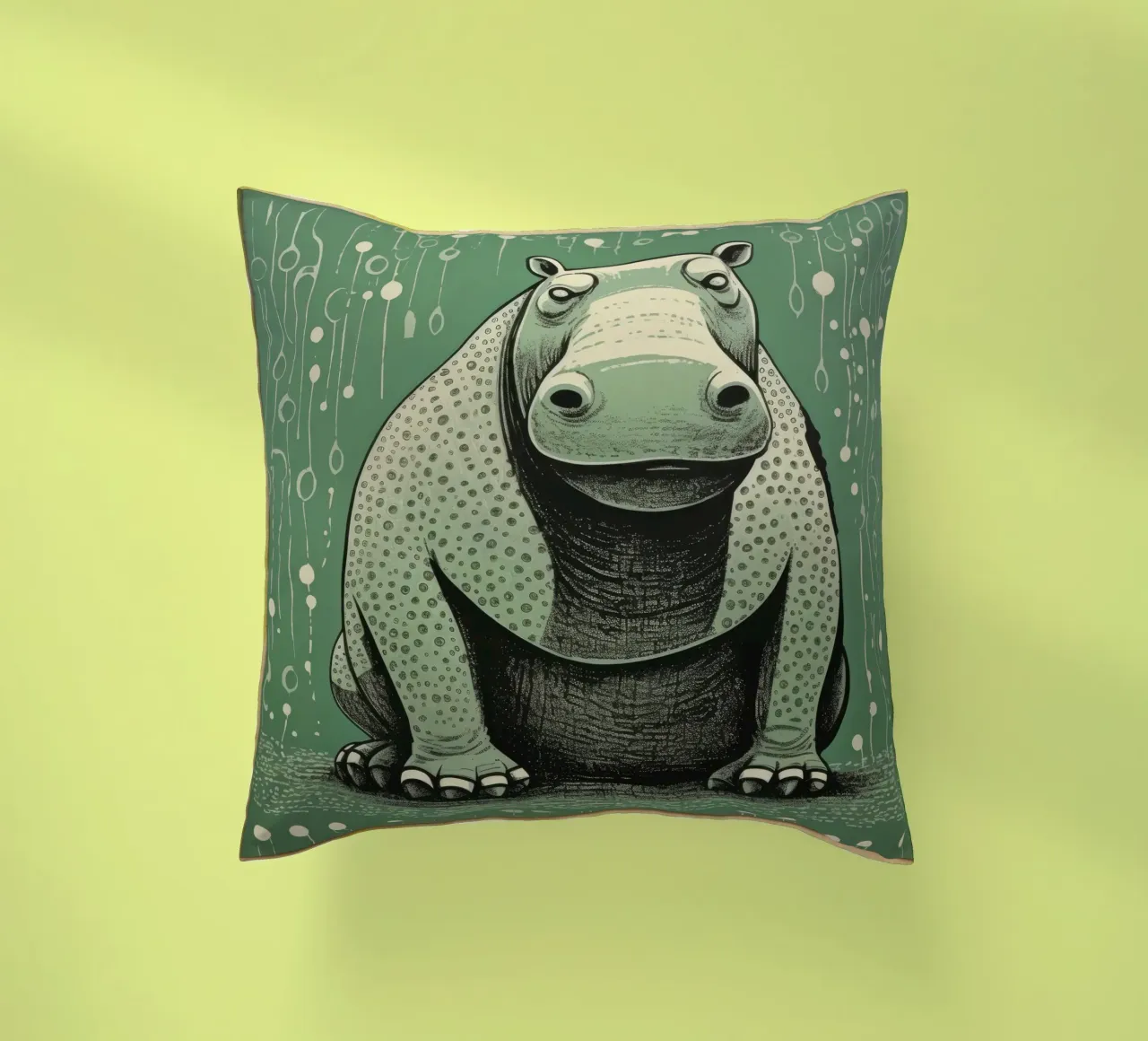 Ippopotamo verde 4 cuscino da Minimal Animal Art