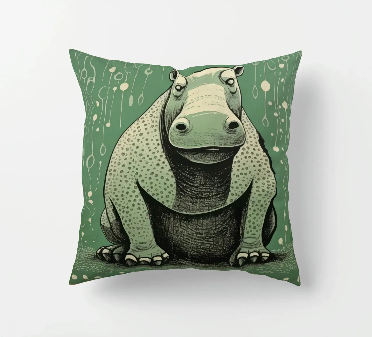 Ippopotamo verde 4 cuscino da Minimal Animal Art