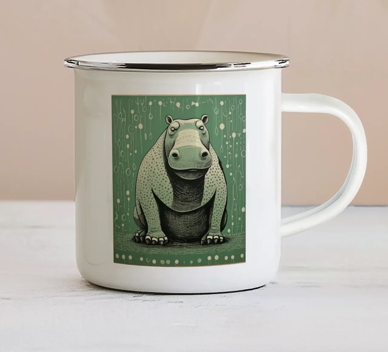Ippopotamo verde 4 tazza in smalto da Minimal Animal Art