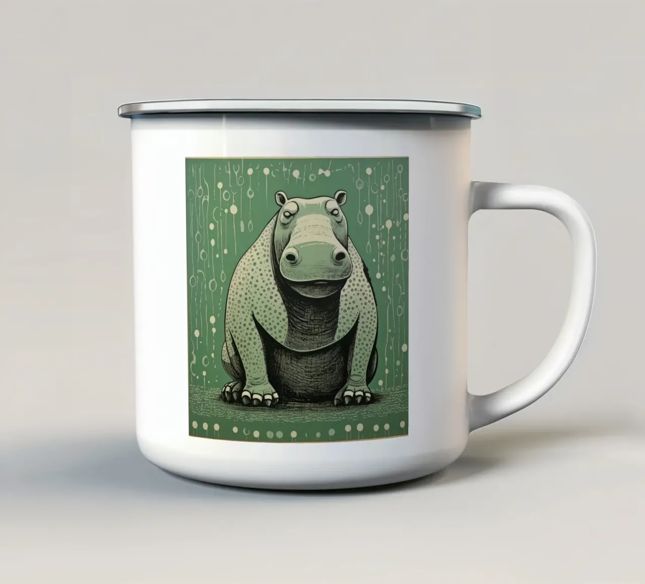 Ippopotamo verde 4 tazza in smalto da Minimal Animal Art