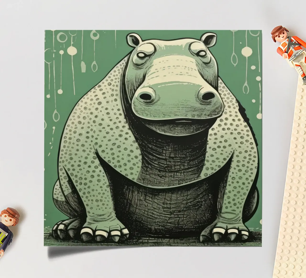 Hippopotame vert 4 planche autocollant de Minimal Animal Art