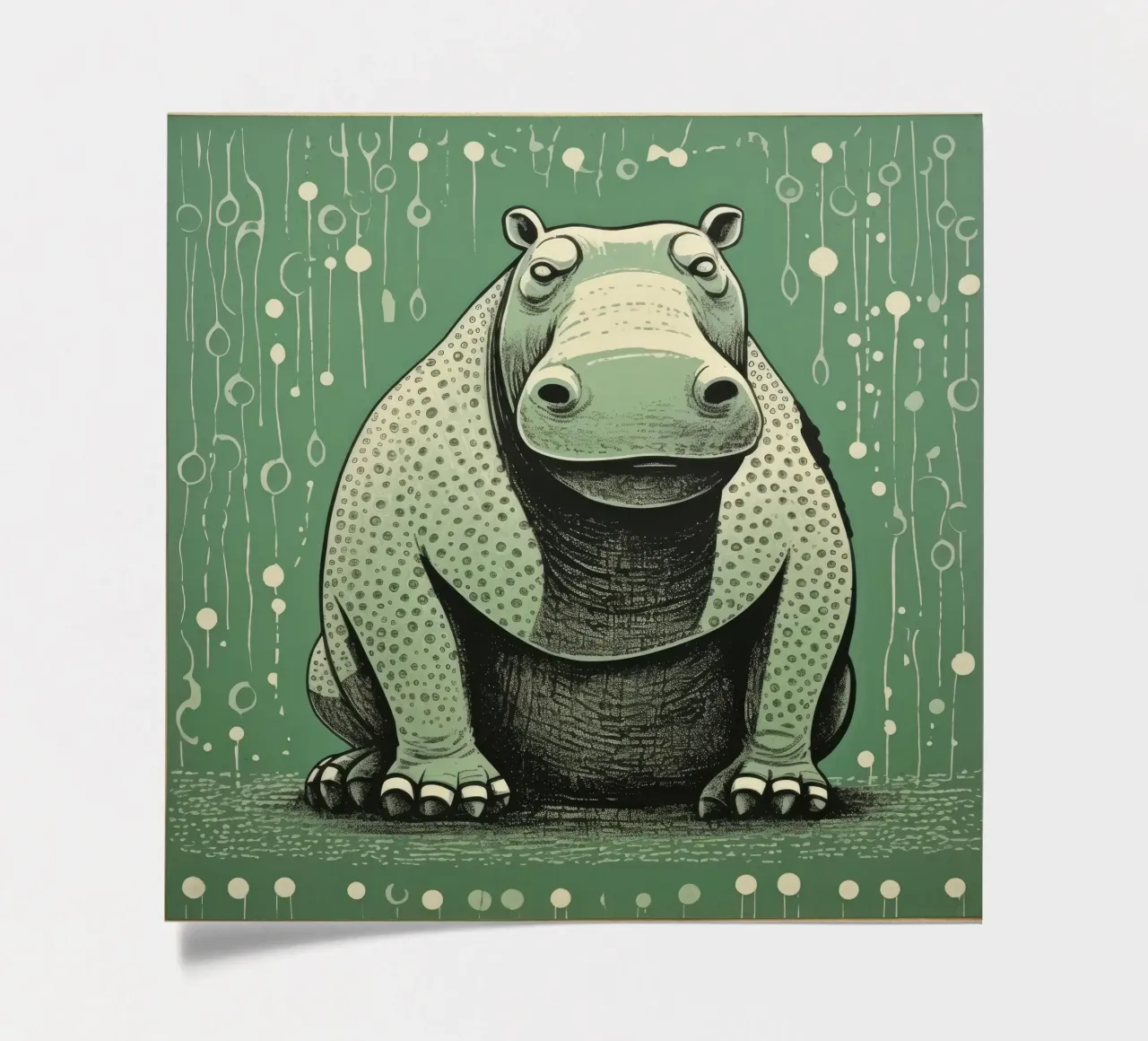 Hippopotame vert 4 planche autocollant de Minimal Animal Art
