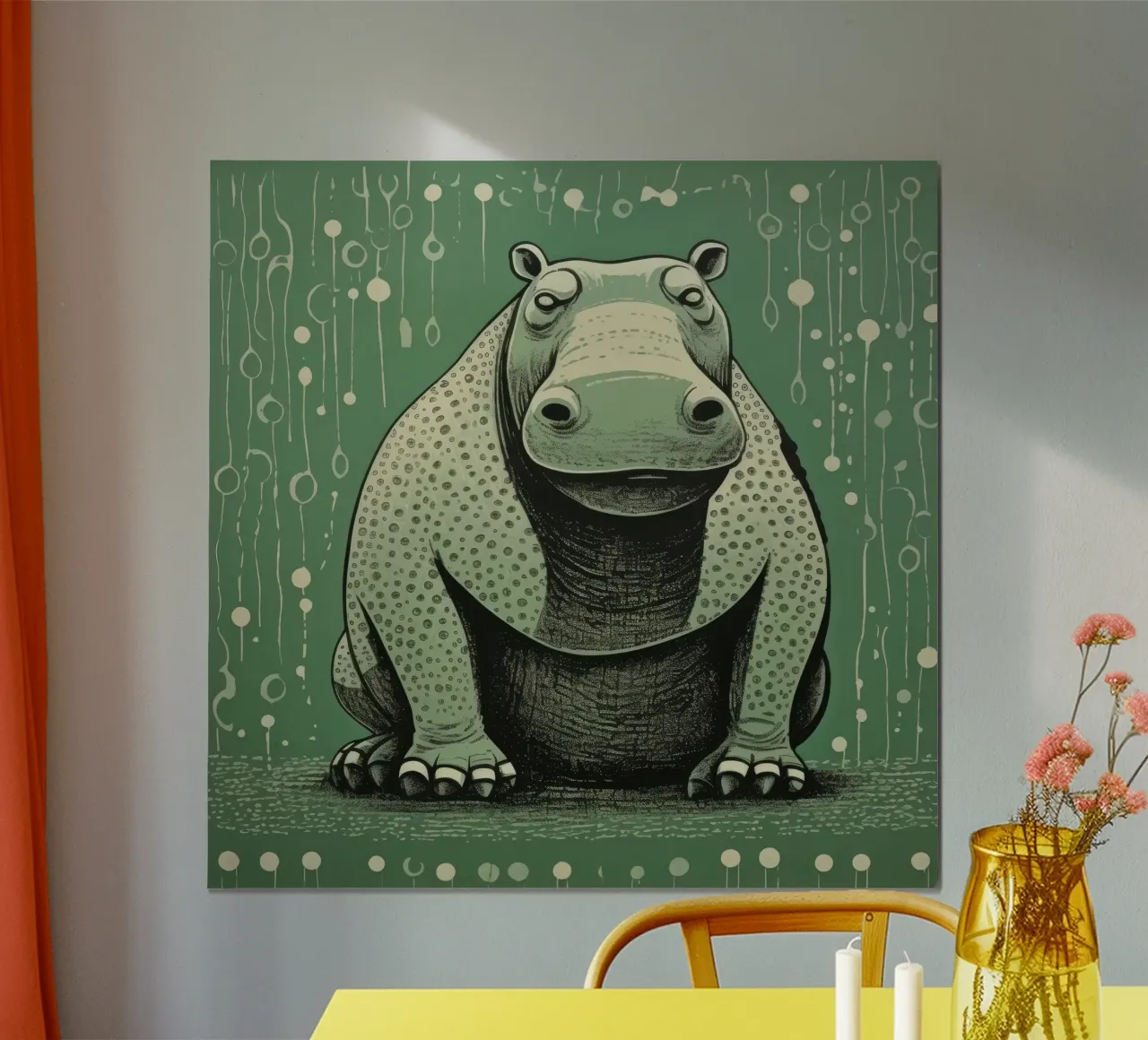 Ippopotamo verde 4 poster con telaio in alluminio da Minimal Animal Art