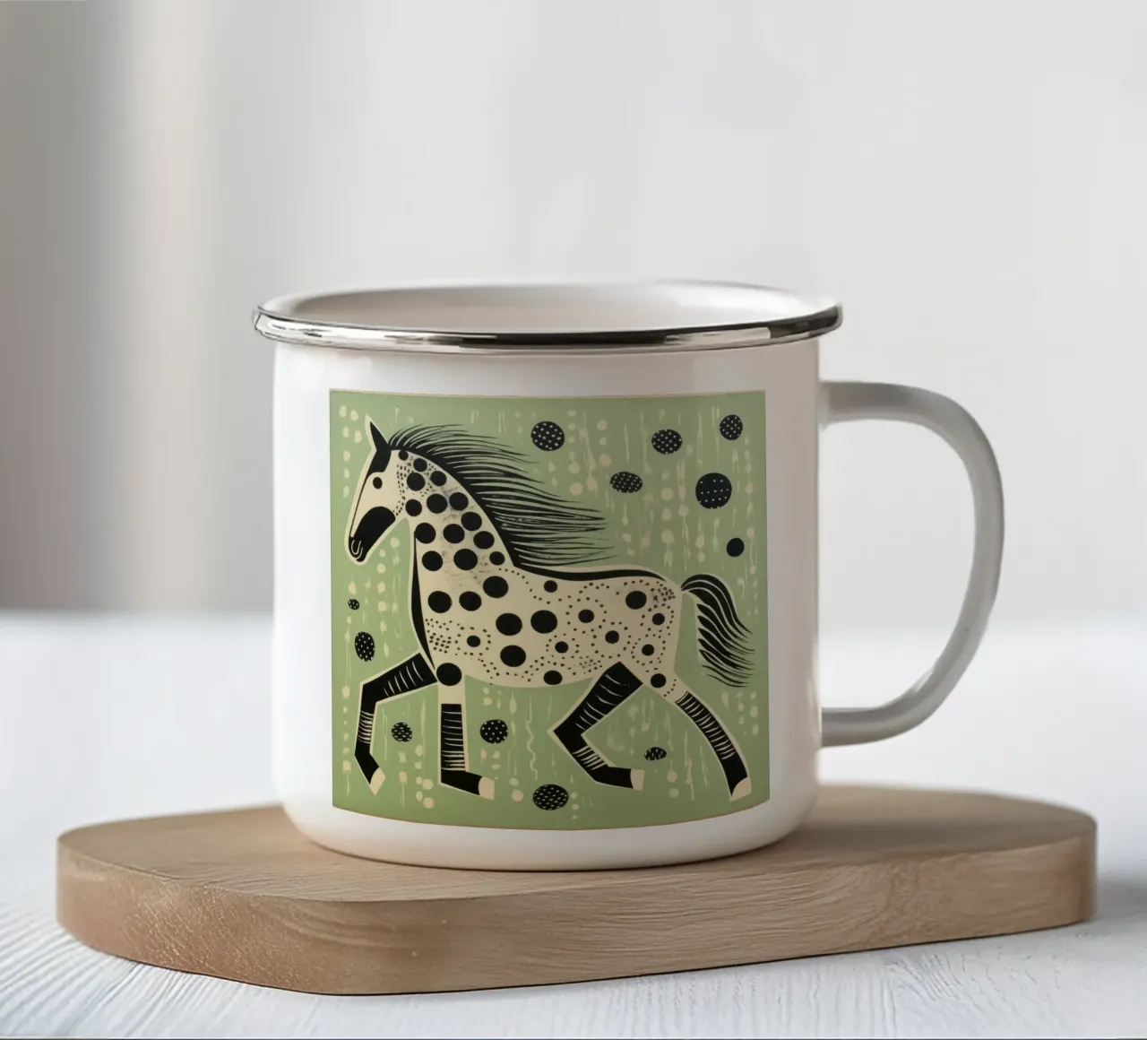 Cavallo verde 2 tazza in smalto da Minimal Animal Art