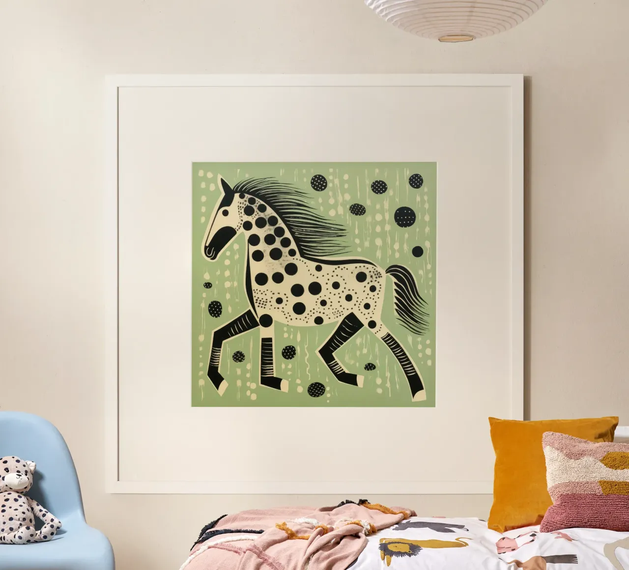 Cavallo verde 2 poster con telaio in legno da Minimal Animal Art