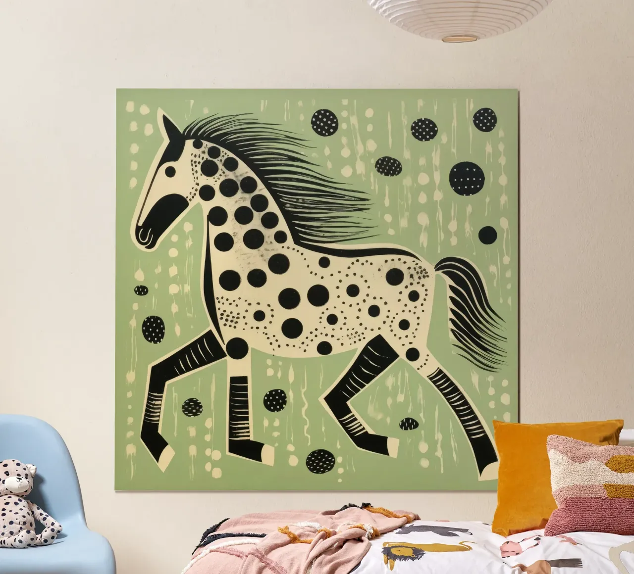 Cavallo verde 2 poster con telaio in legno da Minimal Animal Art