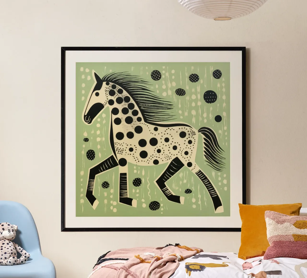 Cavallo verde 2 poster con telaio in legno da Minimal Animal Art