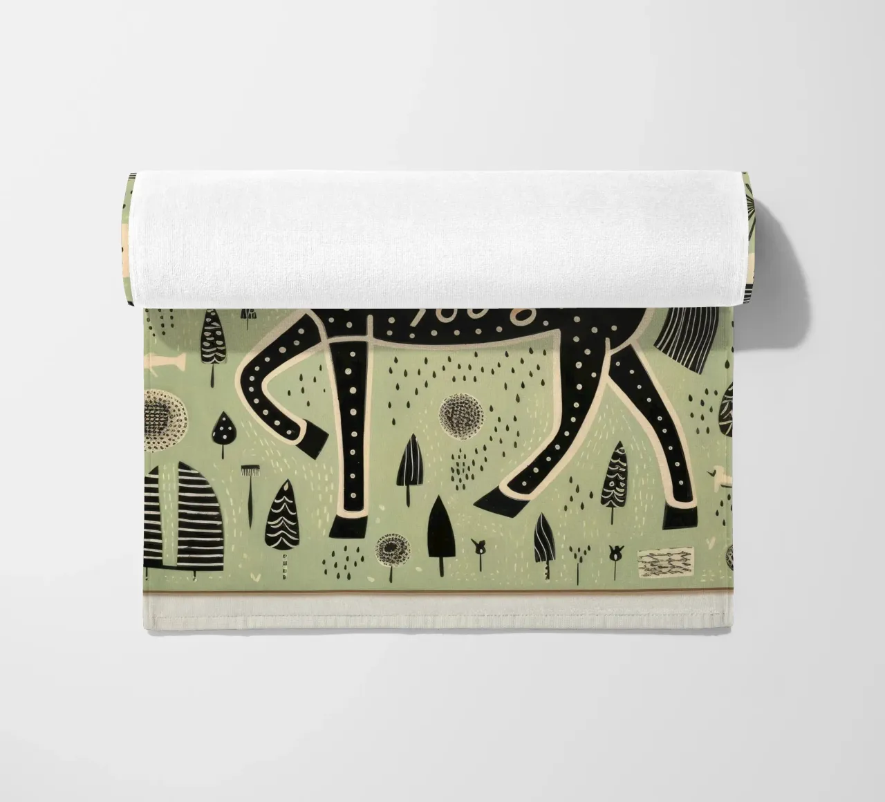Green Horse 3 beach towel by Minimal Animal Art