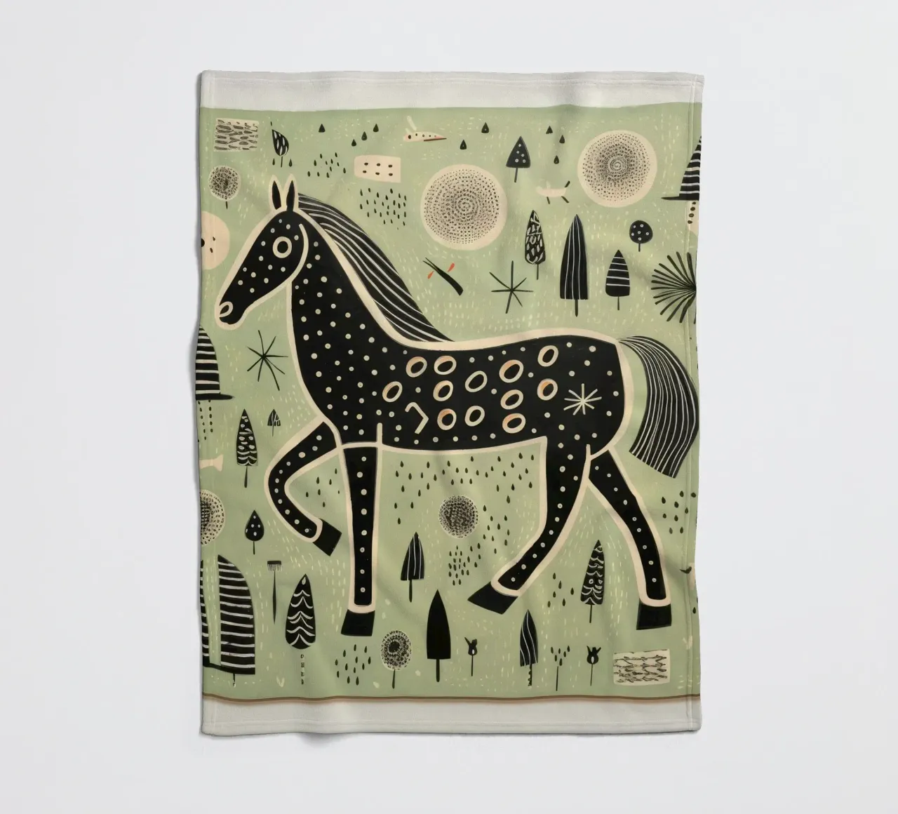 Green Horse 3 fleece blanket by Minimal Animal Art