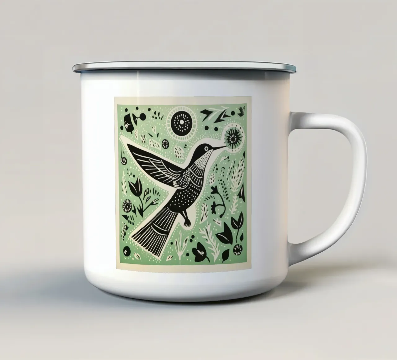 Colibrì verde 1 tazza in smalto da Minimal Animal Art