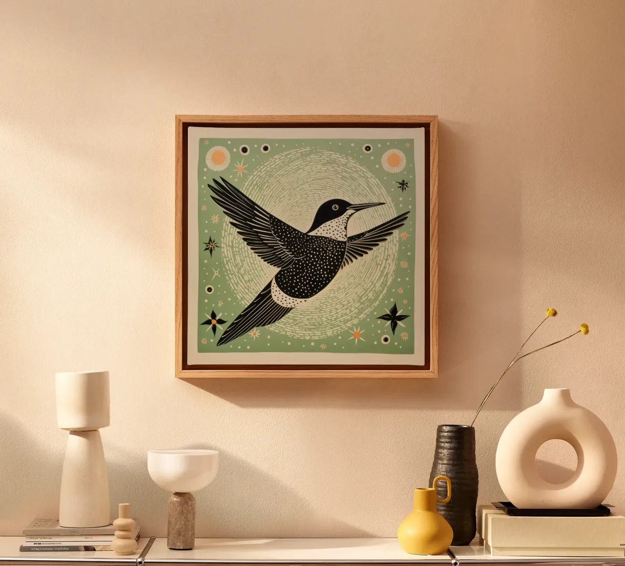 Groene kolibrie 2 canvas met Baklijst van Minimal Animal Art