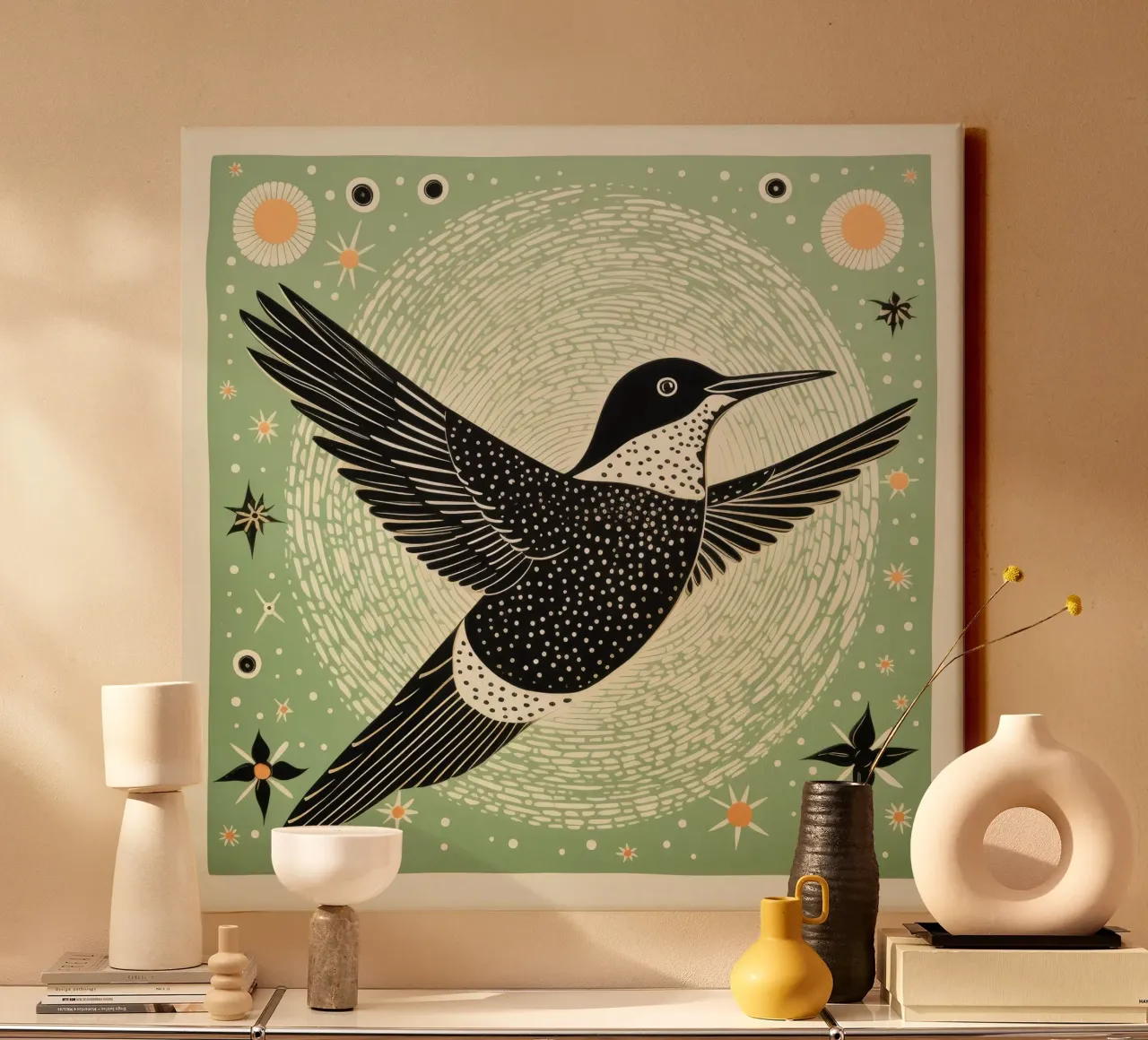 Groene kolibrie 2 canvas met Baklijst van Minimal Animal Art