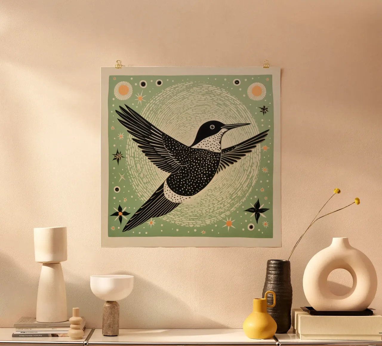 Colibrì verde 2 poster con telaio in alluminio da Minimal Animal Art