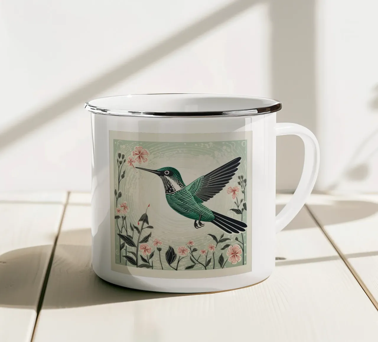Colibrì verde 3 tazza in smalto da Minimal Animal Art