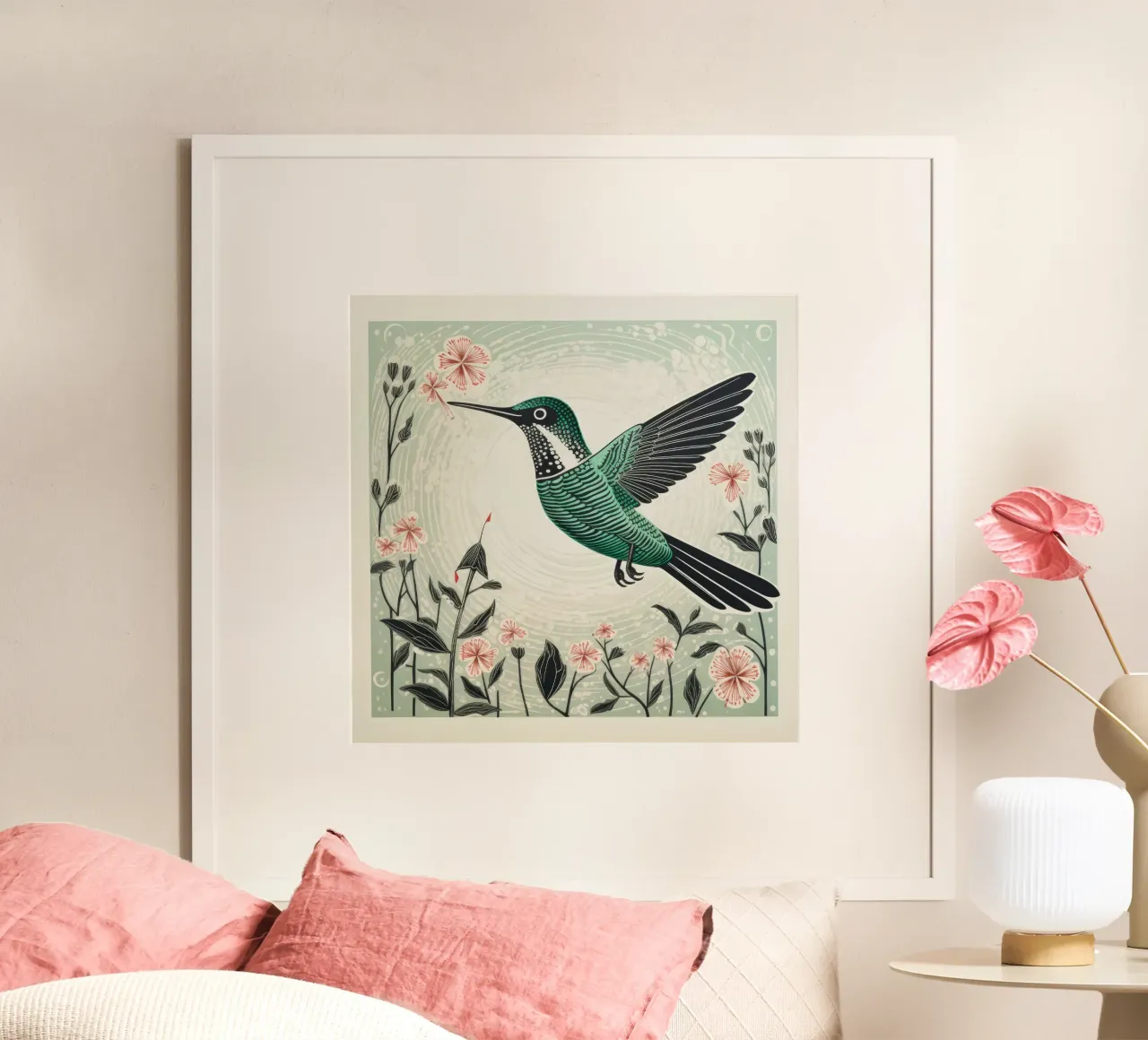 Colibrì verde 3 poster con telaio in alluminio da Minimal Animal Art