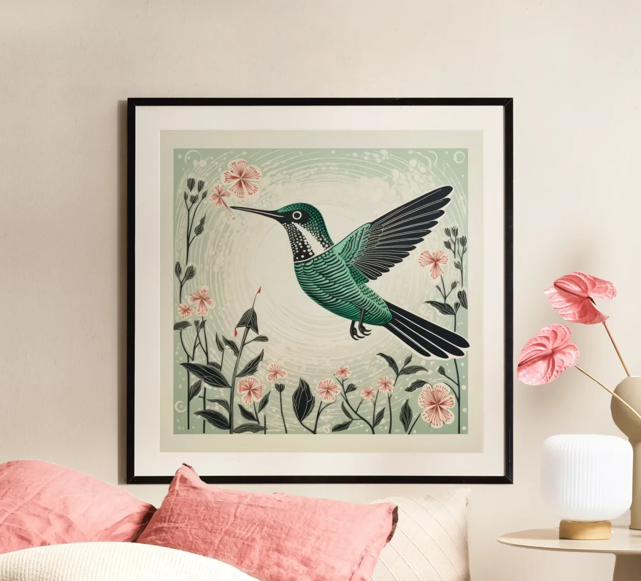 Colibrì verde 3 poster con telaio in alluminio da Minimal Animal Art