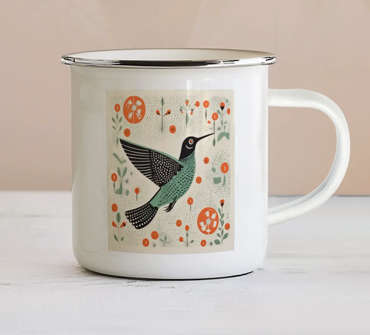 Colibrì verde 4 tazza in smalto da Minimal Animal Art