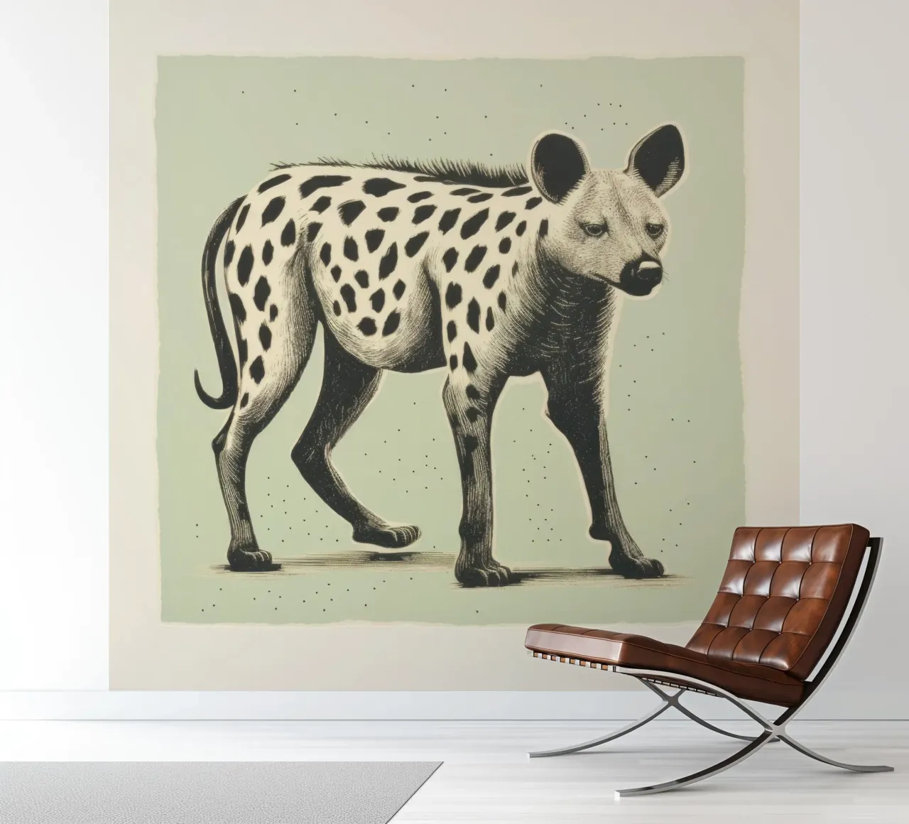 Green Hyena 1 fotobehang van Minimal Animal Art