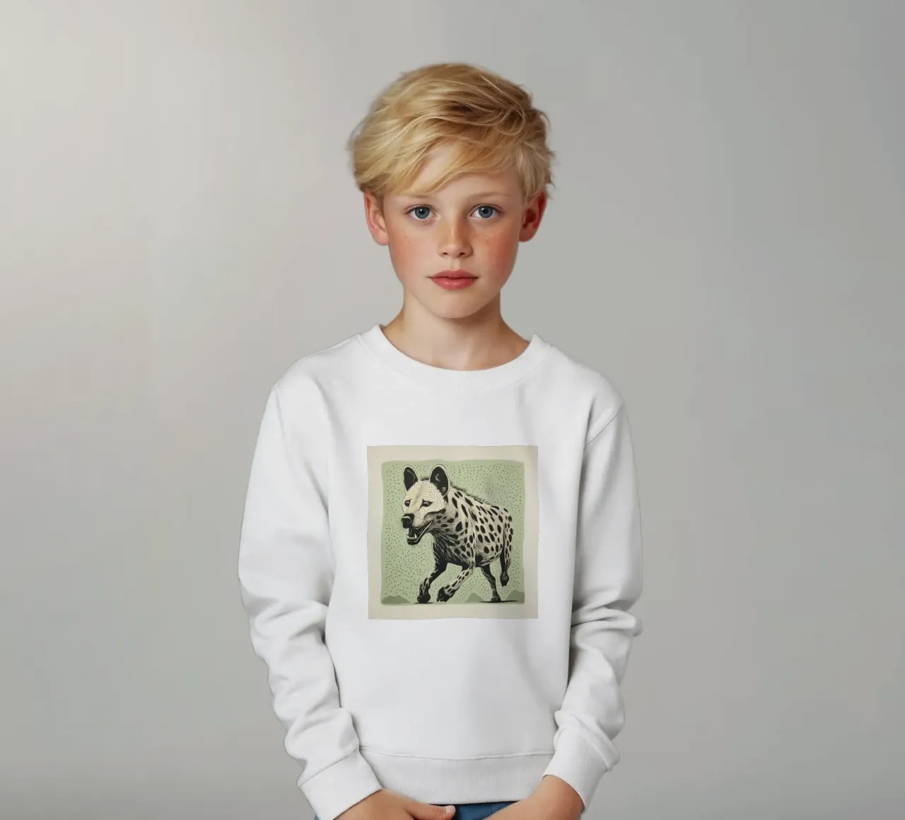 Green Hyena 2 kids sweatshirt by Minimal Animal Art