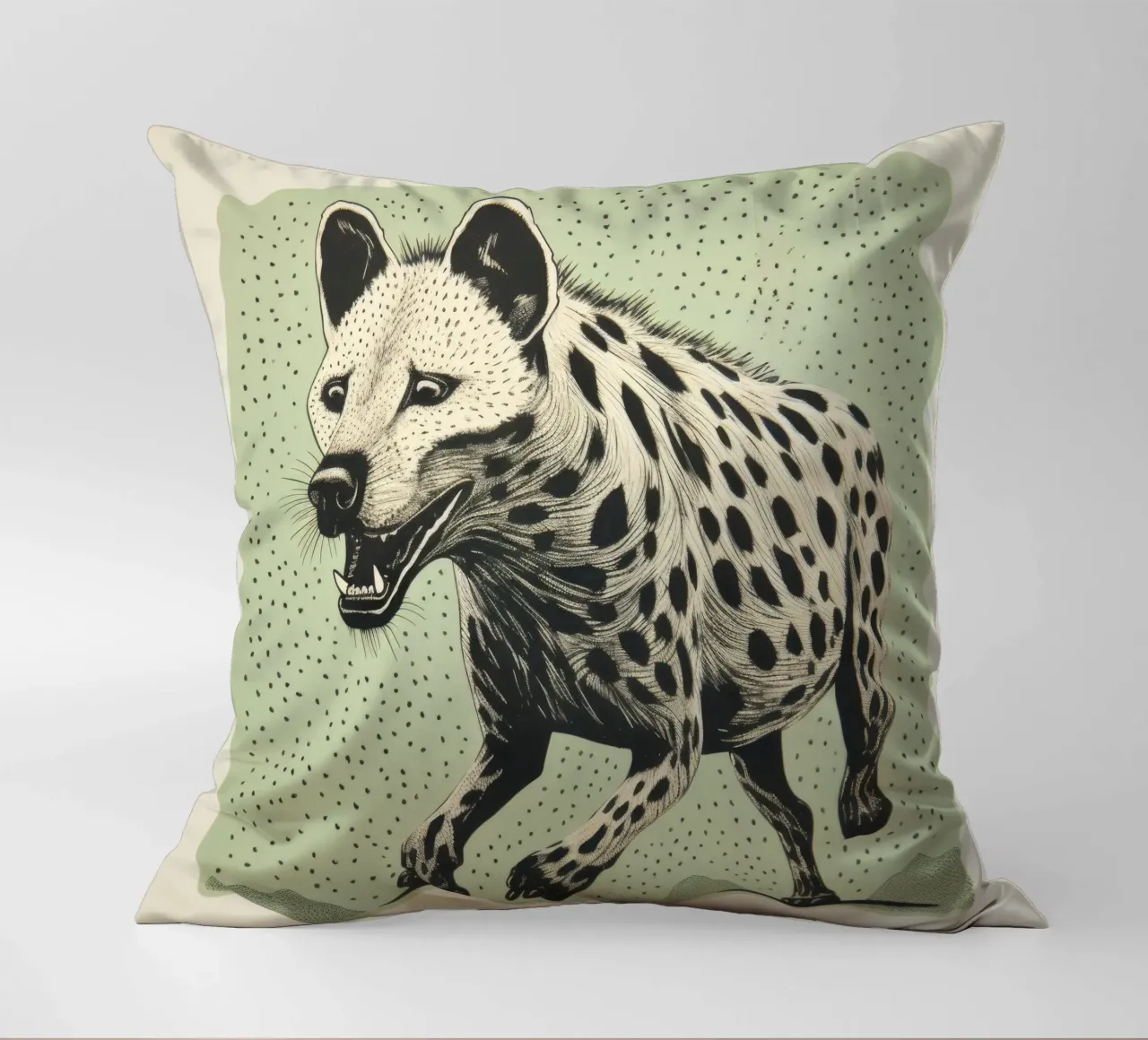Green Hyena 2 decorative cushion by Minimal Animal Art