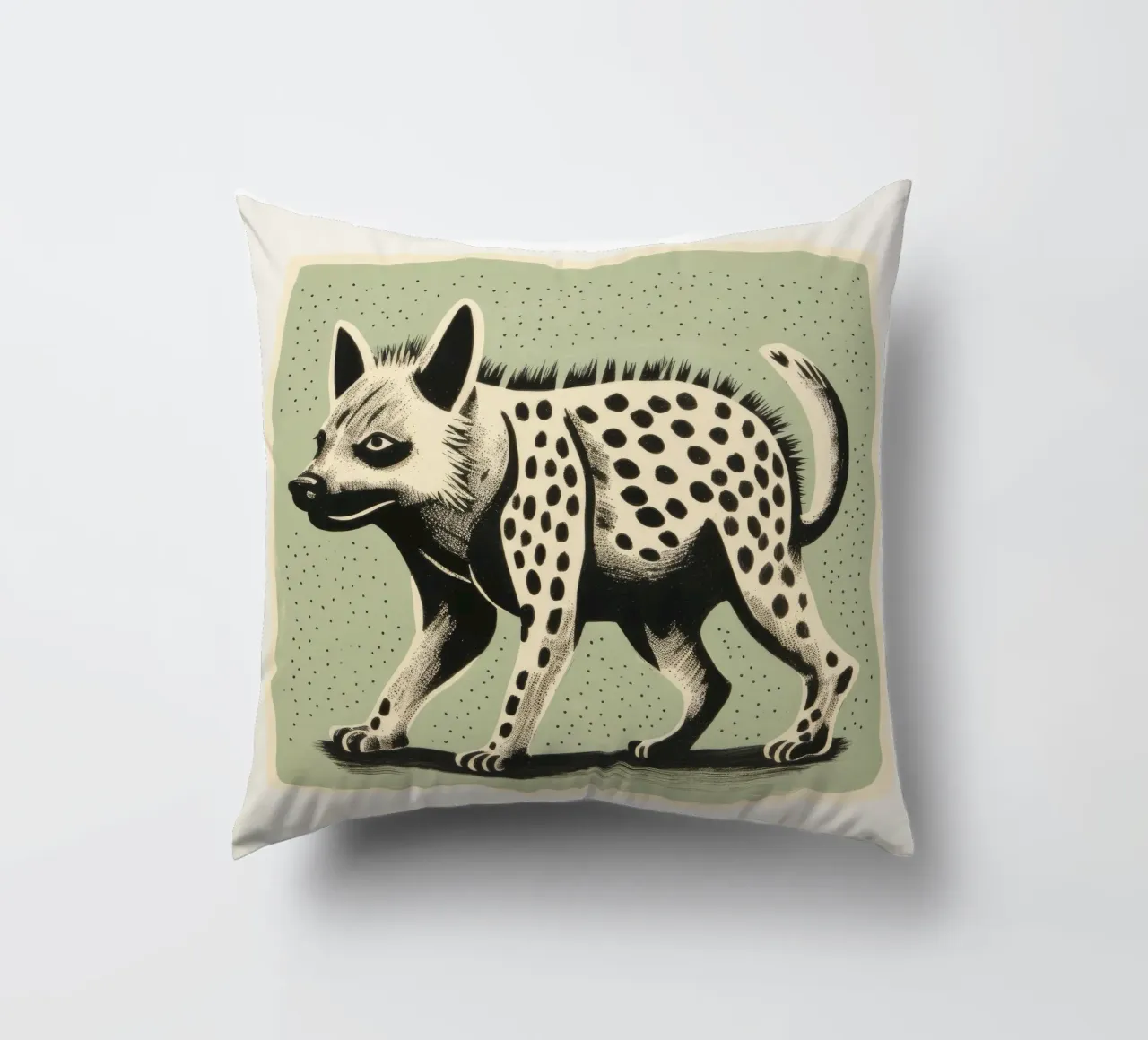 Green Hyena 4 decorative cushion by Minimal Animal Art
