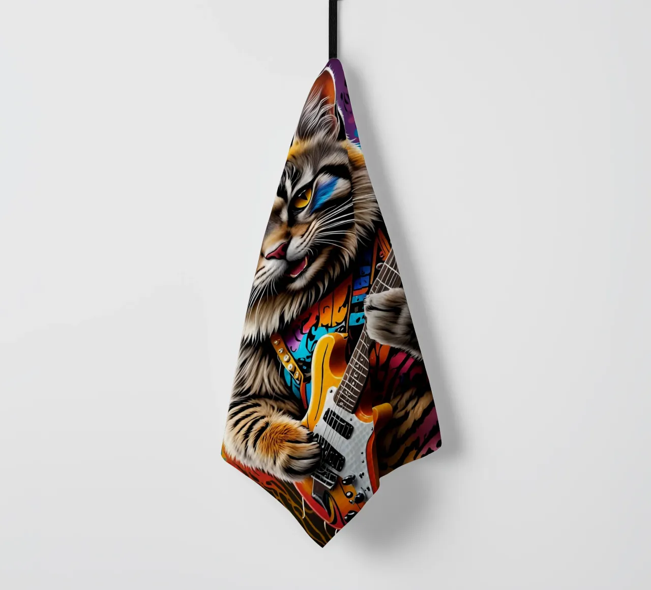 Manul cat play guitar tea towel by MakArena