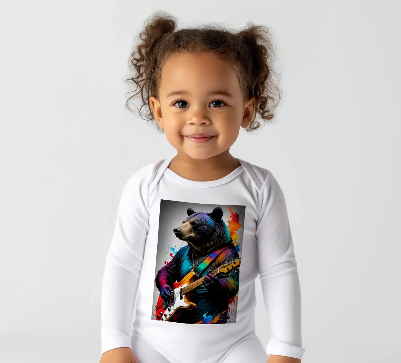 Bear playing guitar long-sleeve baby romper by MakArena