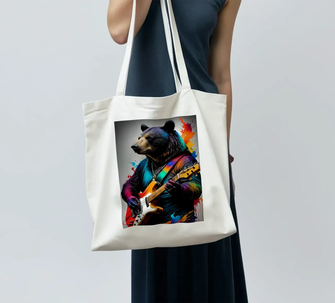 Bear playing guitar tote bag by MakArena