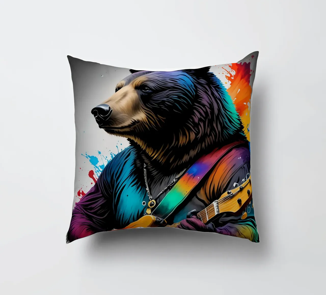 Bear playing guitar decorative cushion by MakArena
