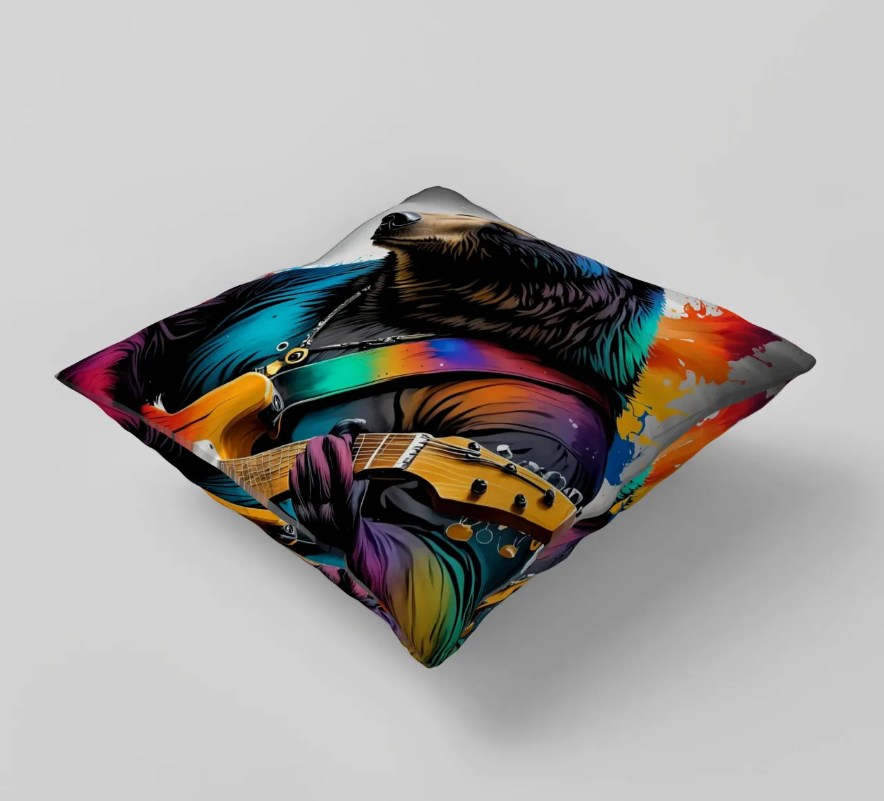 Bear playing guitar decorative cushion by MakArena