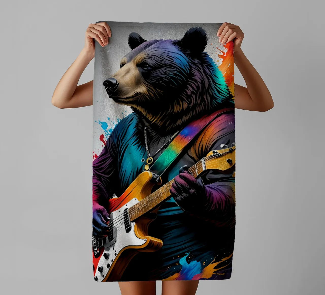 Bear playing guitar towel by MakArena