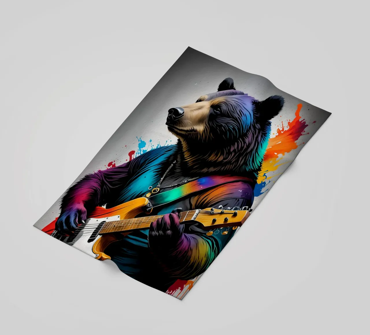 Bear playing guitar beach towel by MakArena