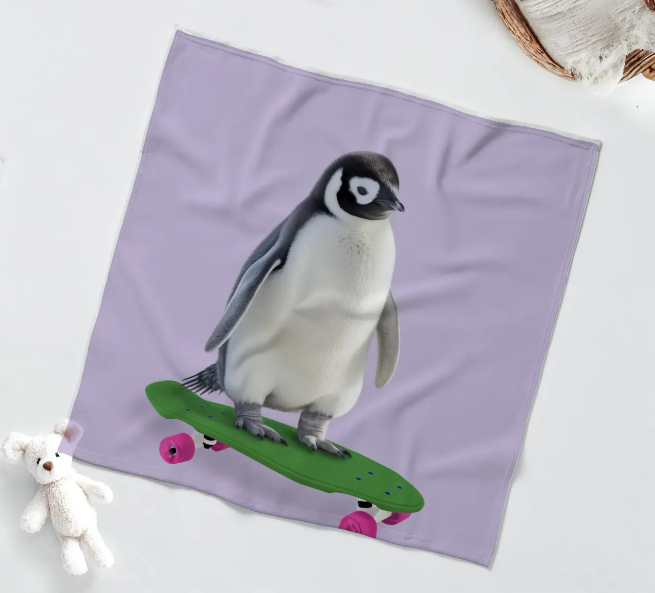 Skate Penguin fleece blanket by Dagmar Pels
