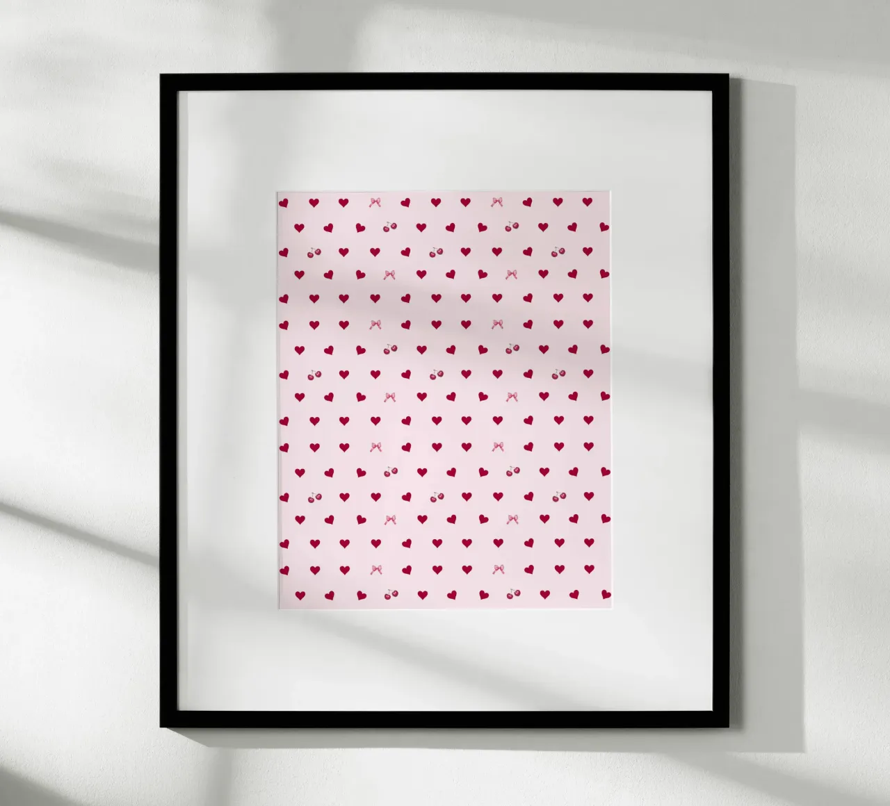 Dunkle Kirsche Rotes Herz Liebe Rosa Schleifen Coquette Valentines Kunst Poster mit Kunststoffrahmen von Gentle Echoes Art