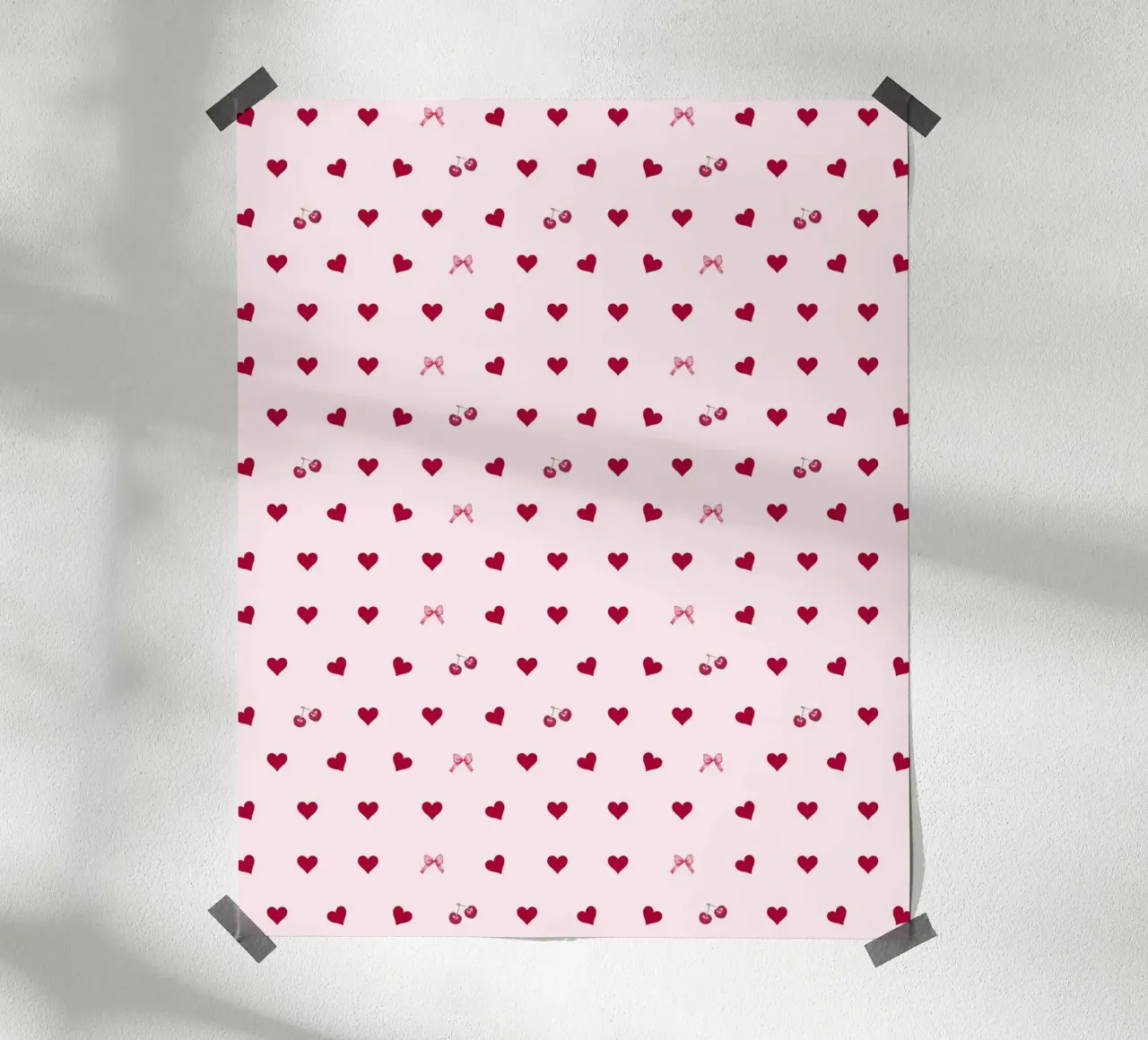 Dunkle Kirsche Rotes Herz Liebe Rosa Schleifen Coquette Valentines Kunst Poster mit Kunststoffrahmen von Gentle Echoes Art