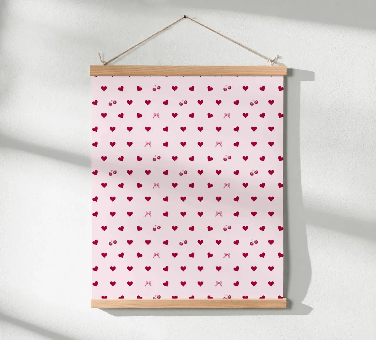 Dunkle Kirsche Rotes Herz Liebe Rosa Schleifen Coquette Valentines Kunst Poster mit Kunststoffrahmen von Gentle Echoes Art