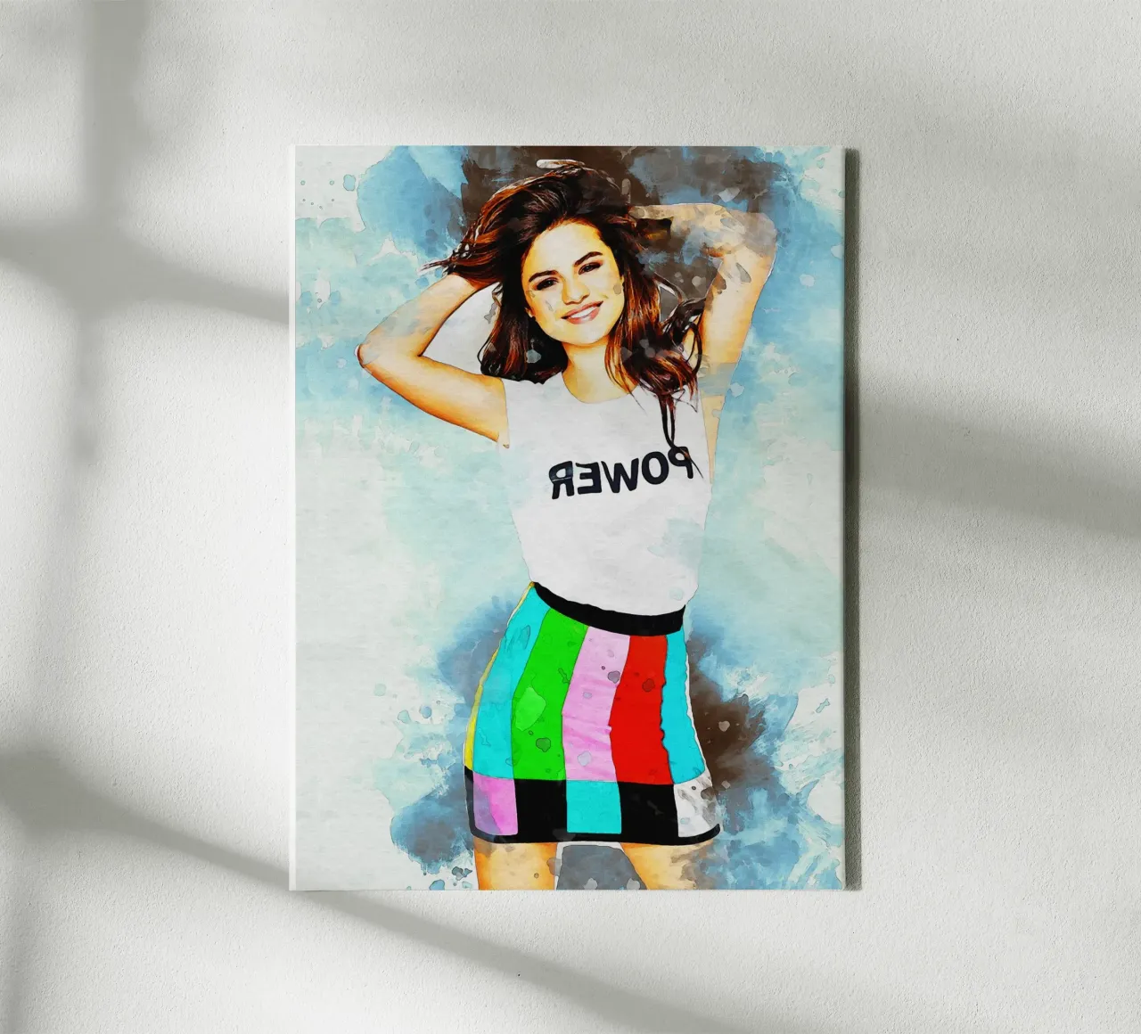 Macchia di ritratto Selena Gomez tela con Cornice a cassetta da Gunawan Rb