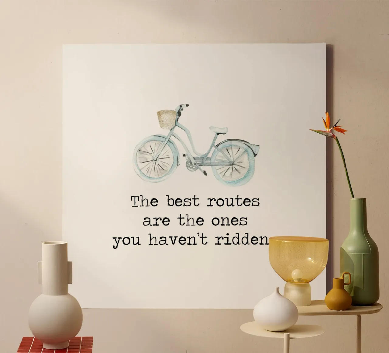 Las mejores rutas son las que aún no has recorrido en bicicleta lienzo con Marco flotante de Summer Soul Co. - Quotes