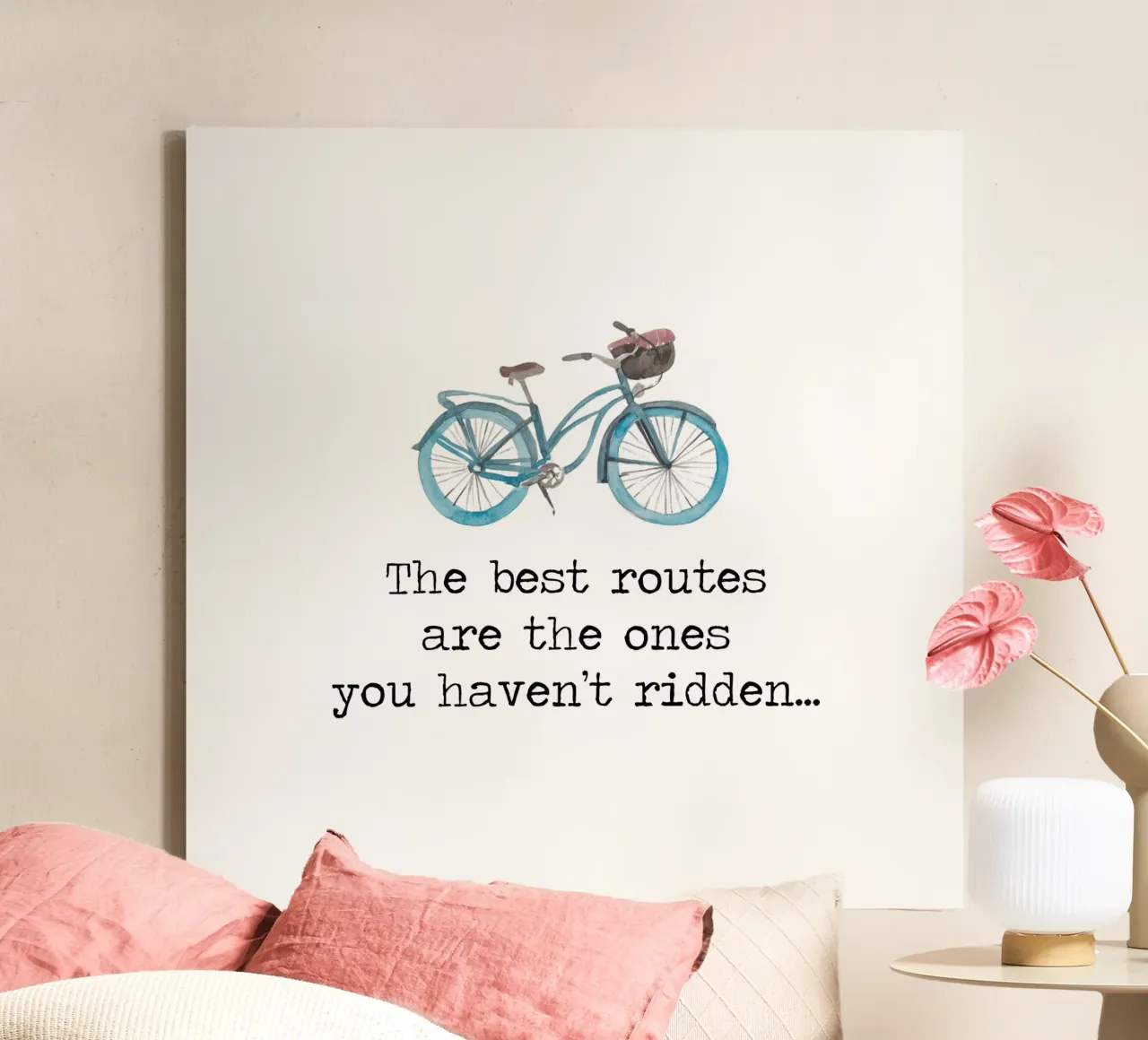 Las mejores rutas son las que no has recorrido en bicicleta cita lienzo con Marco flotante de Summer Soul Co. - Quotes