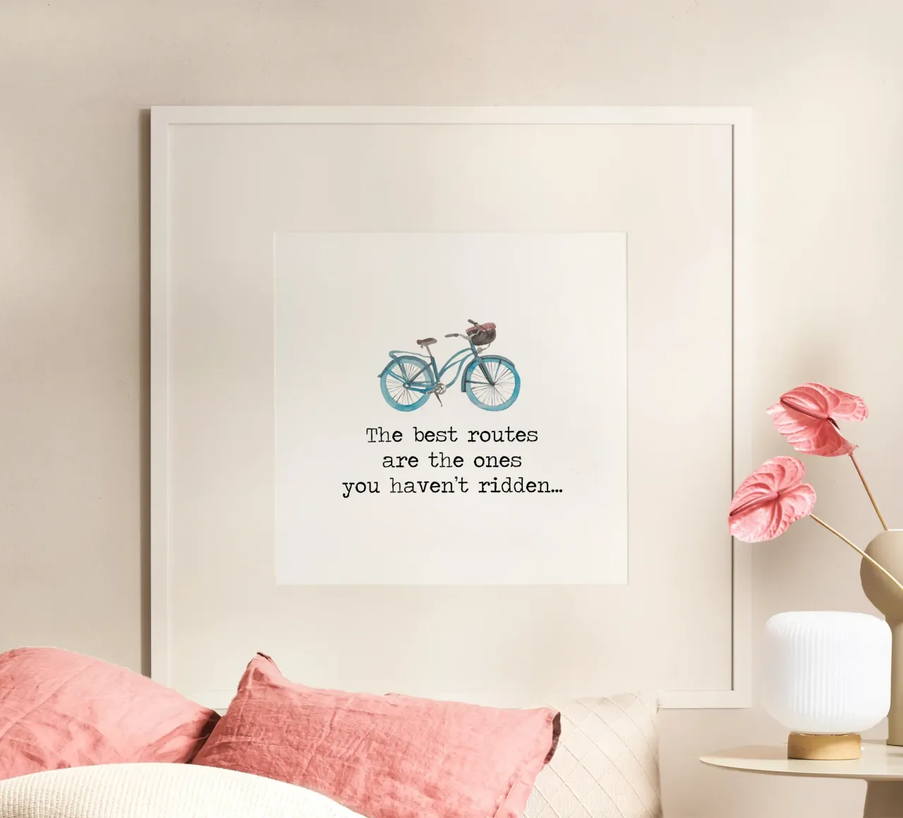 Las mejores rutas son las que no has recorrido en bicicleta cita poster con marco de plástico de Summer Soul Co. - Quotes