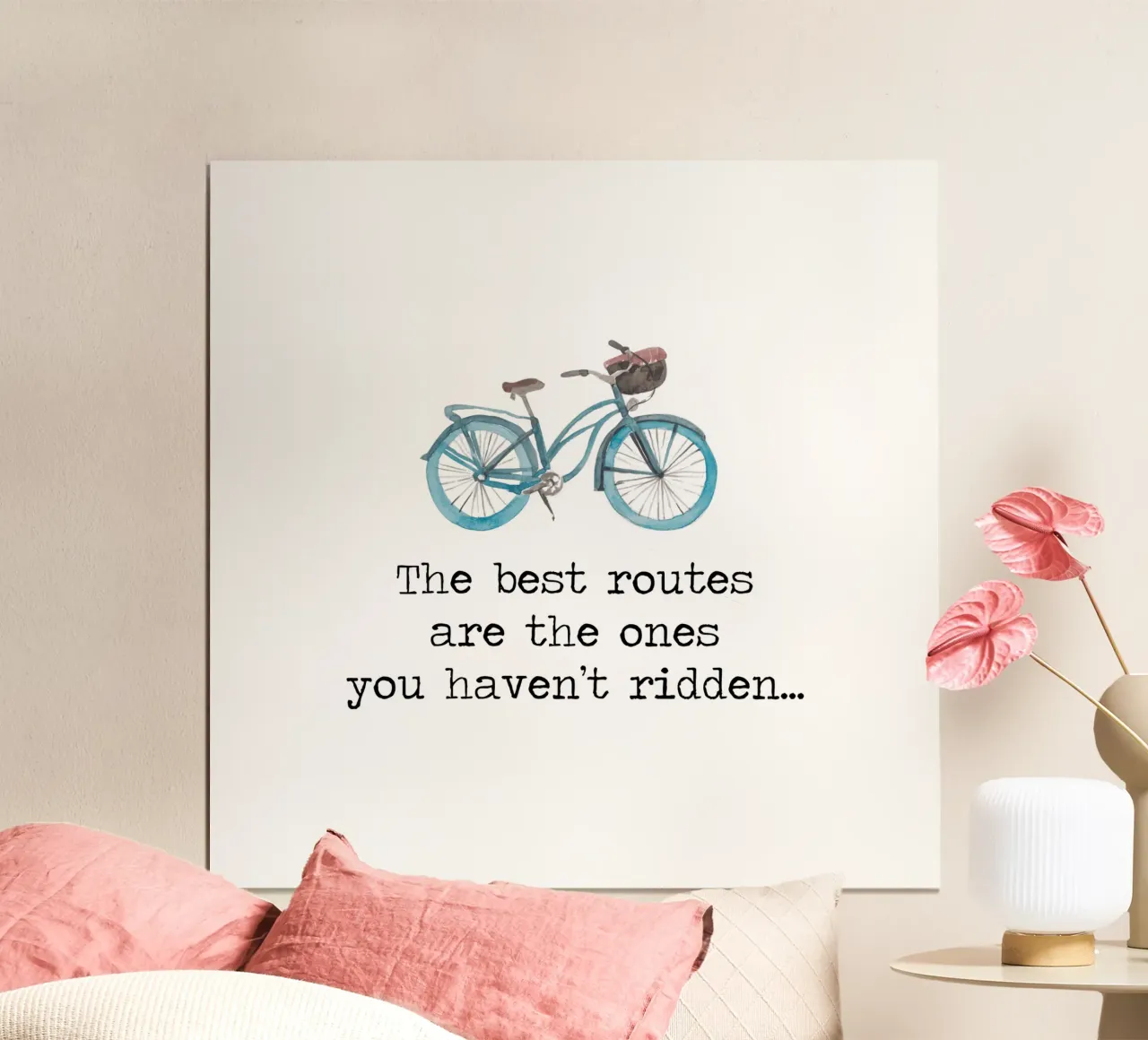Las mejores rutas son las que no has recorrido en bicicleta cita poster con marco de plástico de Summer Soul Co. - Quotes
